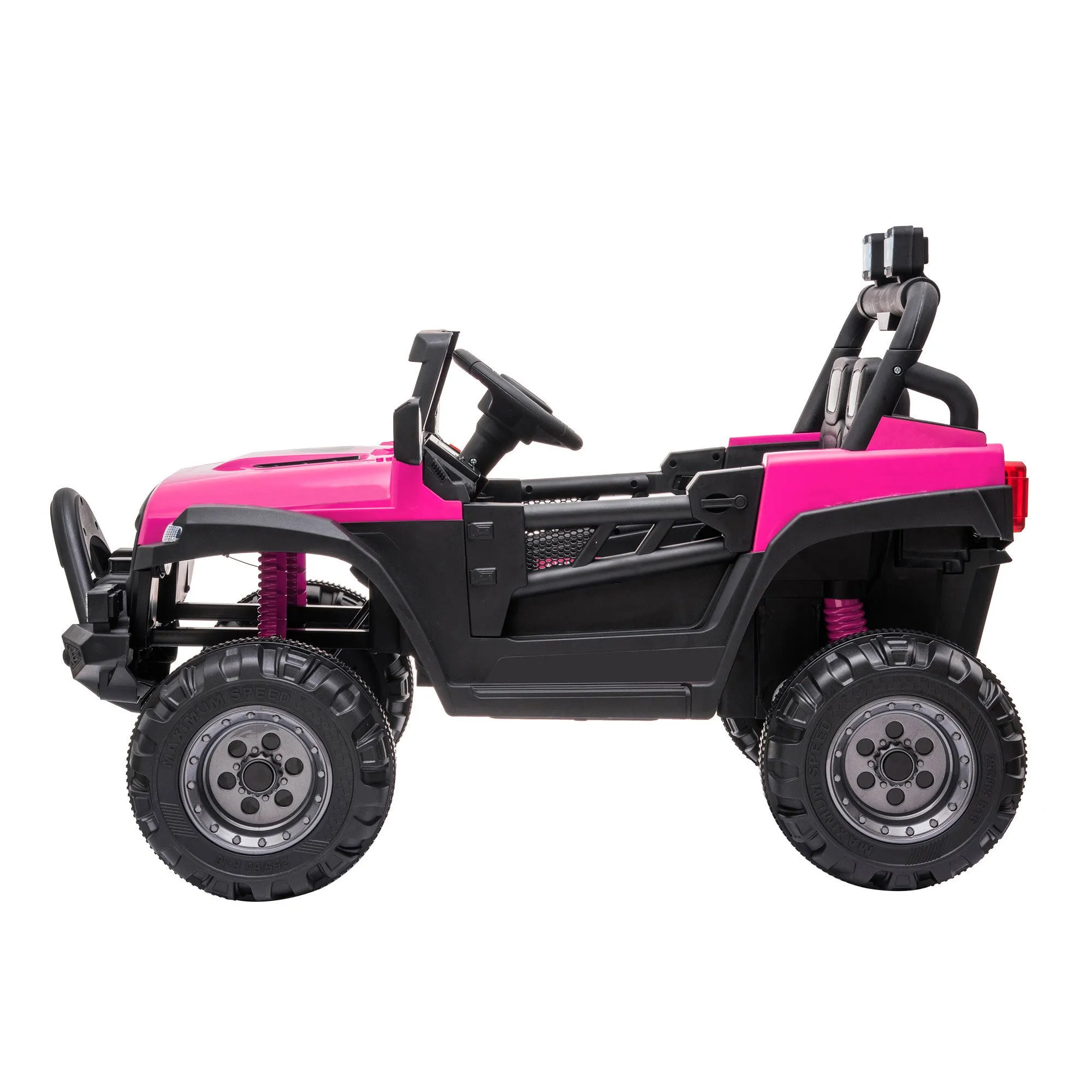 12V Electric Motorized Off-Road Vehicle, 2.4G Remote Control Kids Ride On Car, Head/Rear Lights, Music, Rear Spring Suspension,Rose red