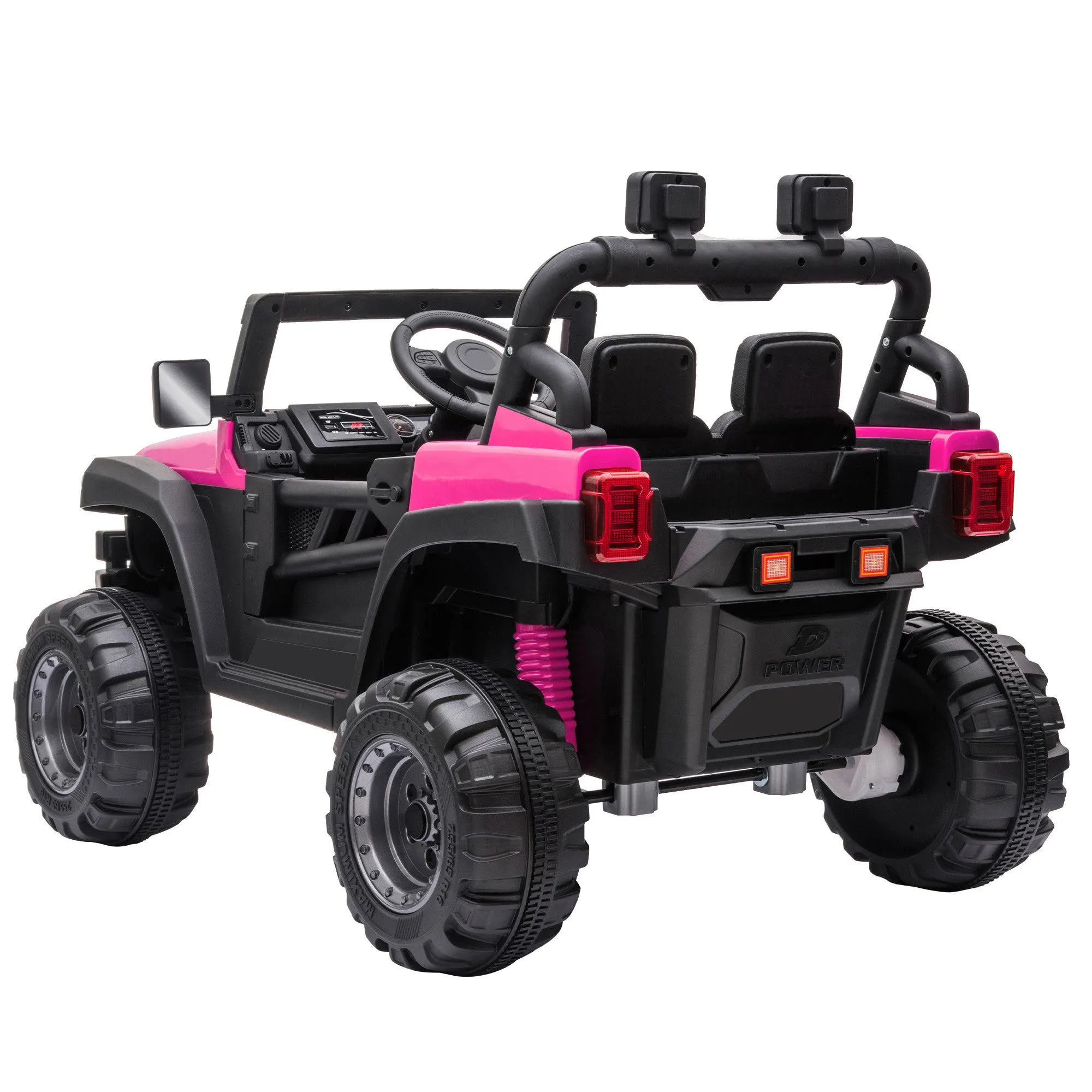 12V Electric Motorized Off-Road Vehicle, 2.4G Remote Control Kids Ride On Car, Head/Rear Lights, Music, Rear Spring Suspension,Rose red