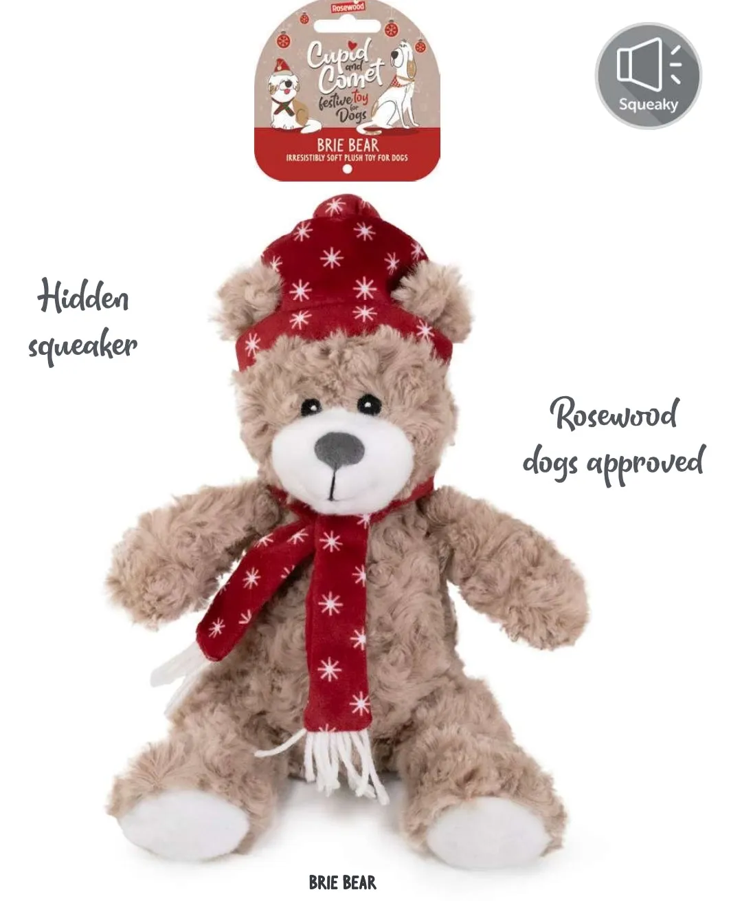 Brie Bear | Christmas Plush Teddy Toy for Dogs by Cupid & Comet