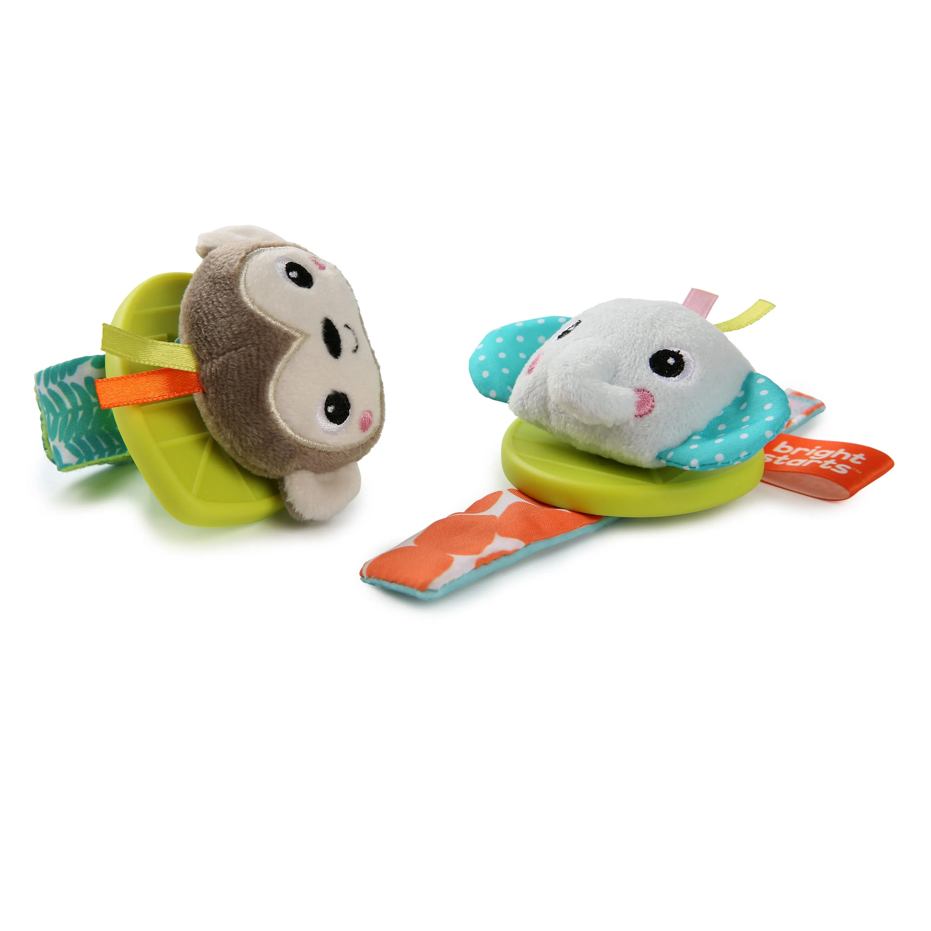 Bright Starts Rattle & Teethe Wrist Pals Toy, Monkey & Elephant