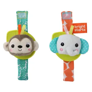 Bright Starts Rattle & Teethe Wrist Pals Toy, Monkey & Elephant