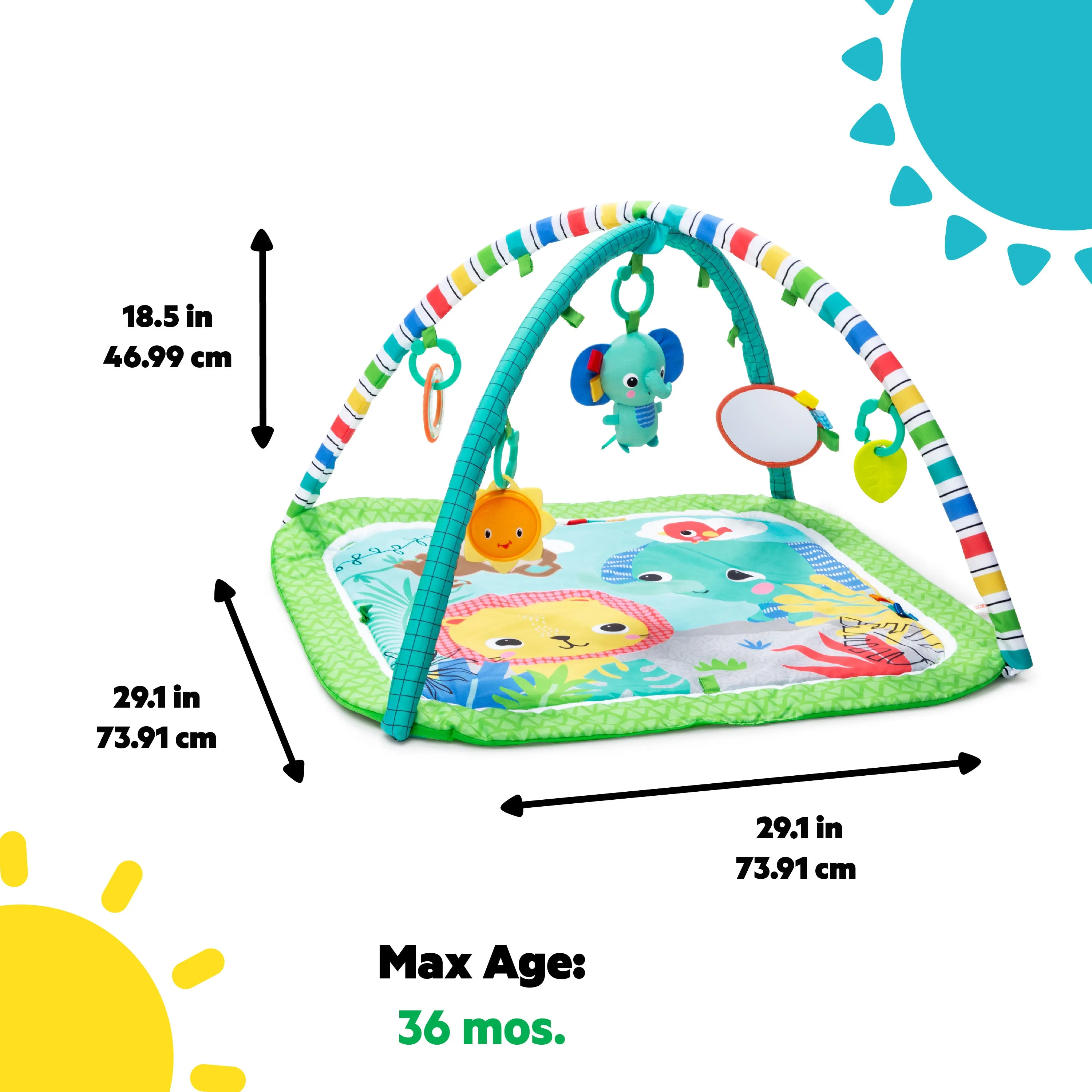 Bright Starts Wild Wiggles Baby Activity Gym & Machine-Washable Play Mat, Green