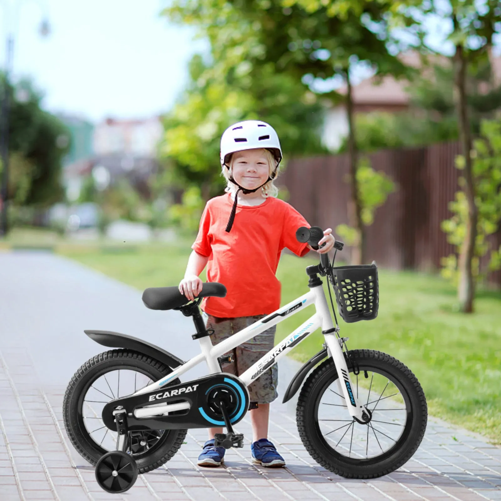 C14111A Kids Bike 14 inch for Boys & Girls with Training Wheels, Freestyle Kids' Bicycle with Bell,Basket and fender.