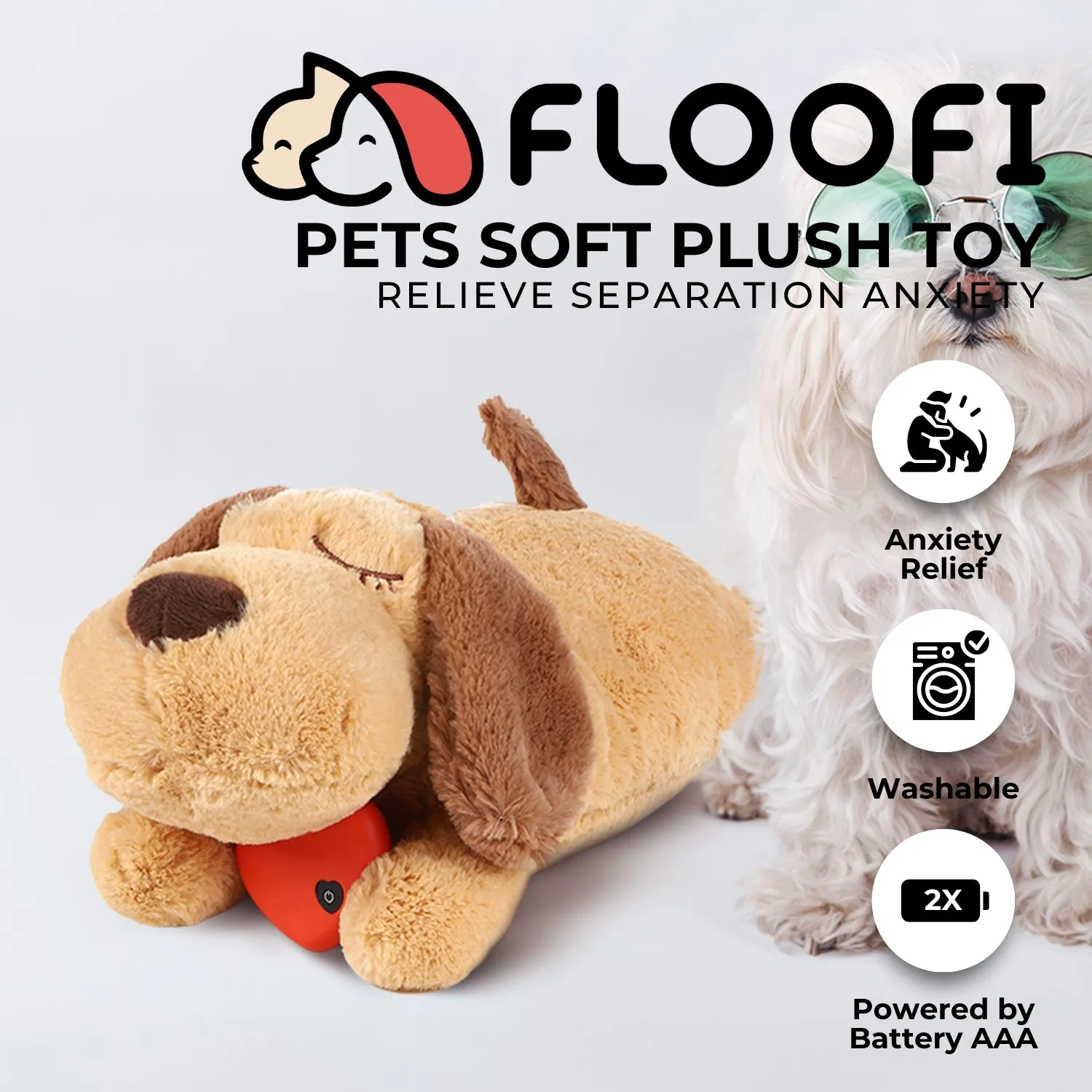 Comfort Plush Dog Toy with Heartbeat, Anxiety Relief - FLOOFI