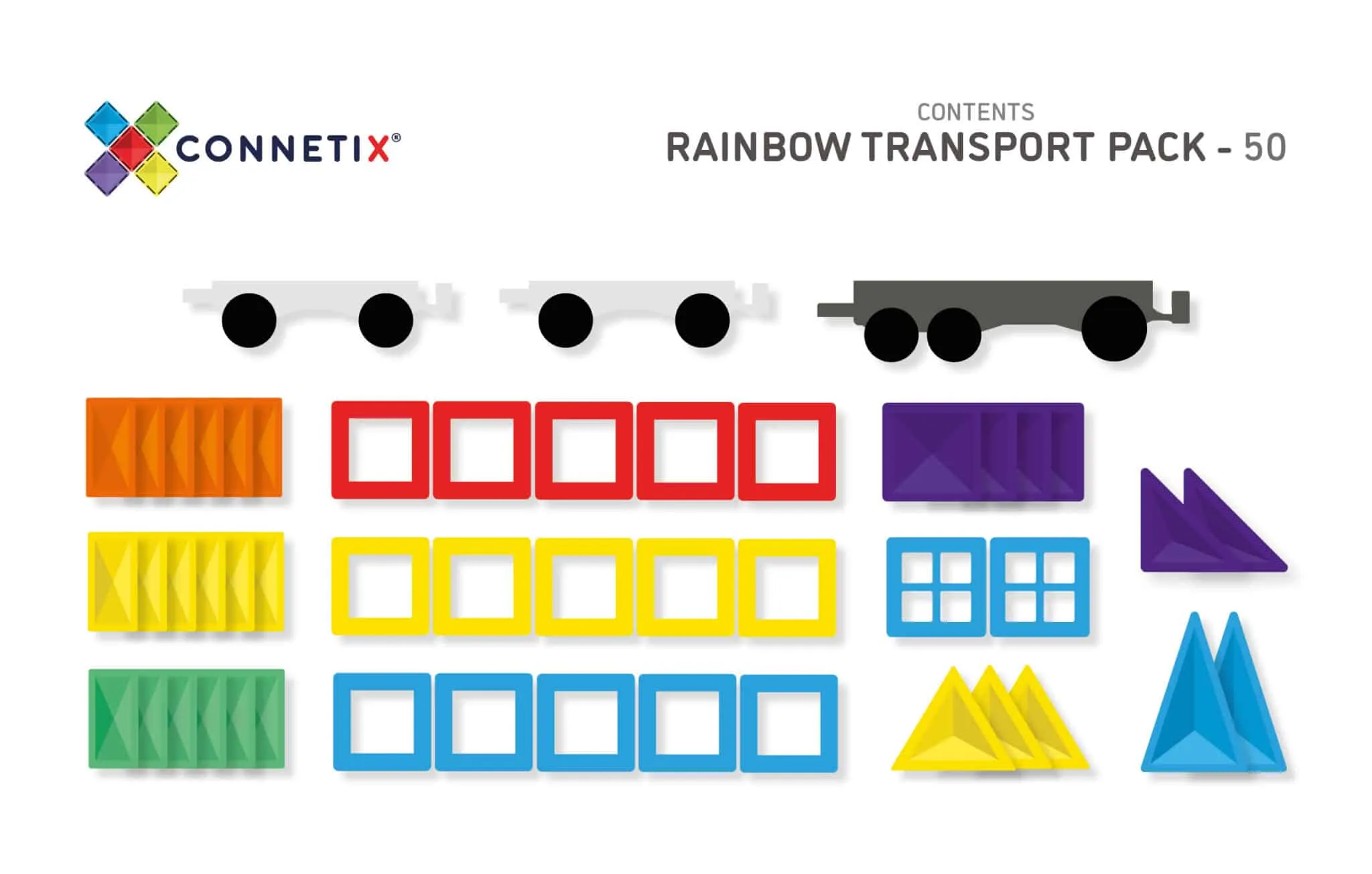 Connetix Tiles Magnetic Rainbow Transport Pack 50 pc