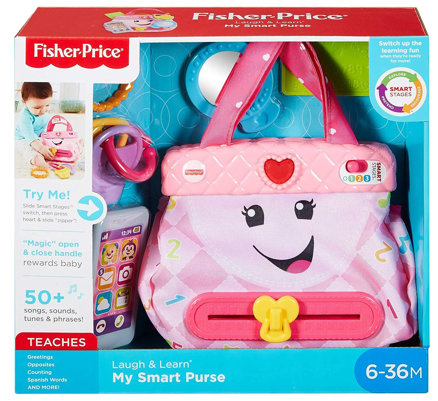 Fisher-Price Laugh & Learn My Smart Purse, Pink, Musical Baby Toy