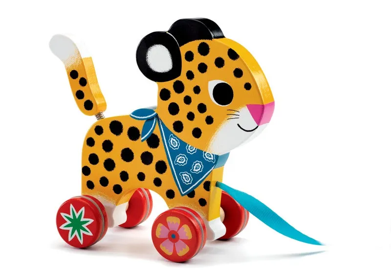 Greta Leopard Wooden Pull-Along Toddler Toy