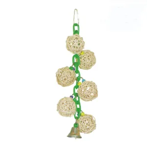 Happy Beaks 6 Vine Balls on Chain with Bell Bird Toy