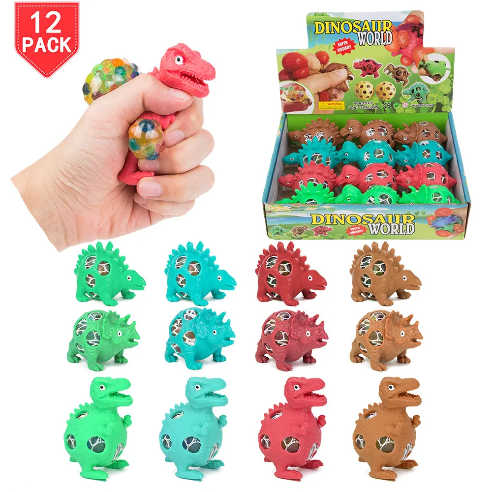 PROLOSO 12 Pack Squishy Toys Squeeze Fidget Mesh Dinosaur Release Stresses Water Beads