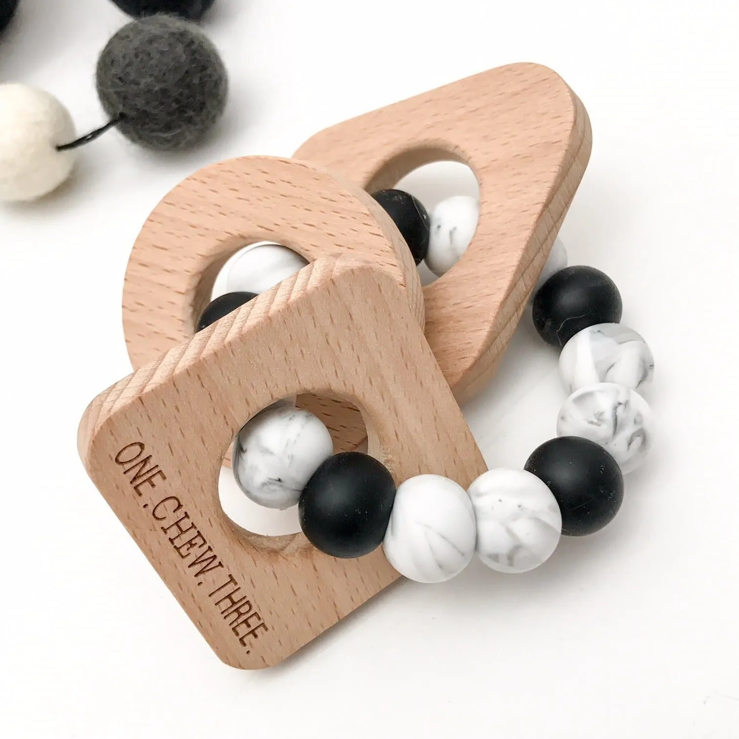 Shapes Silicone and Beech Wood Teether - Mono